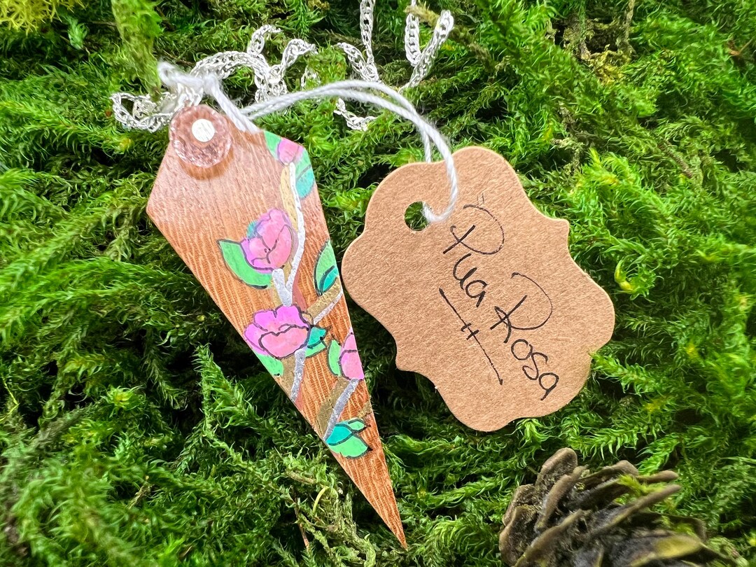 Painted Pua Rosa Wood Pendant pink Blossoms on Pua Rosa - Etsy