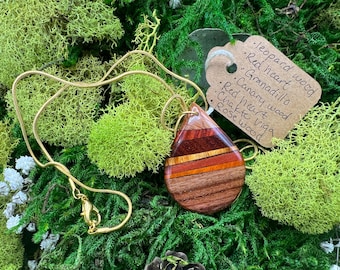 Mixed Wood Pendant - "Horizontal rain" - 24 Inch Pendant Necklace