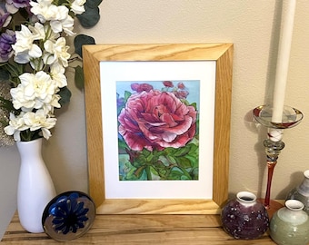 Embellished Rose Giclee Print: "Rose Among Thorns" Watercolor Art, Framed Option
