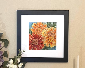 Watercolor Marigolds Giclee Fine Art Print - Unframed First Edition