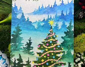 Shimmering Little Tree Holiday Card - Set of 5 cards with white envelopes