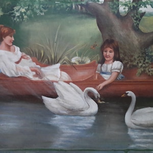 Child Scenariy Riverscape, Animals Naive Vintage oil painting, original Ukrainian oil Painting