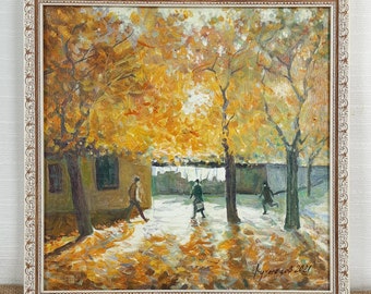 Landscape Scenariy Cityscape Autumn, original Ukrainian oil Painting