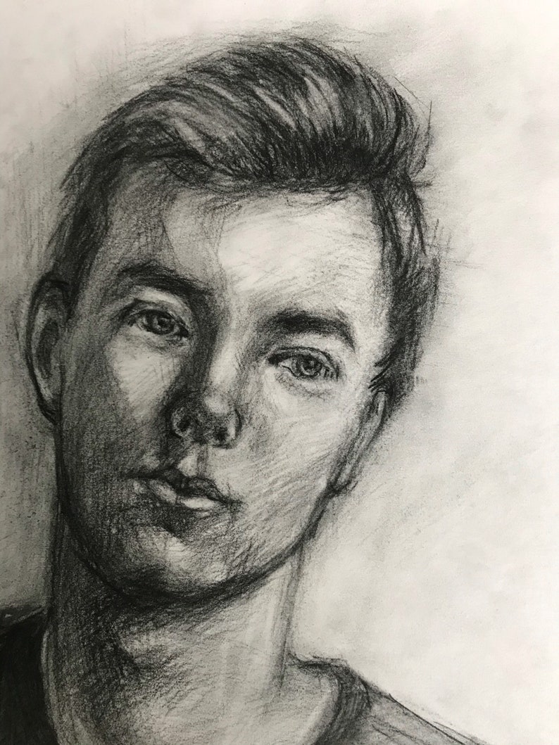 Original Fusain Pencil Drawing Boy Male Portrait Student Etsy