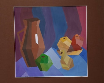 Abstract Gouache Still Life Painting: Geometric Multicolor Art