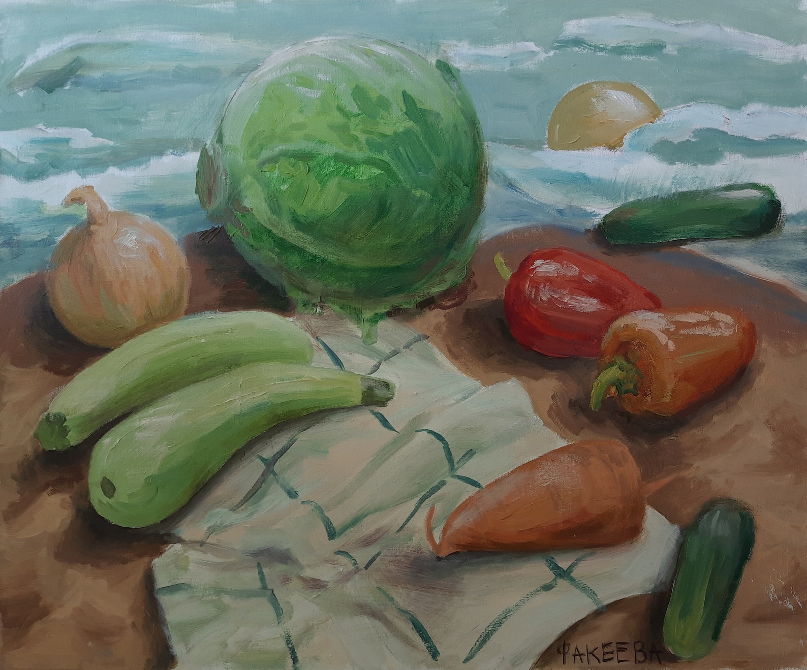 Original painting Still life Vegetables Oil painting One Etsy