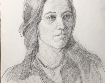 Portrait of a woman Woman Girl, Original Ukrainian pencil drawing