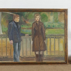 Scene Couple Girl Man Love store, Vintage Original Oil Painting, Vintage Original Ukrainian Oil Painting 1980s Fine Art