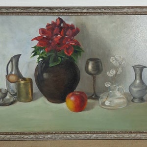 Still life Flowers on the table, Wall Kitchen decor oil painting, One of a kind, Original Ukrainian Oil painting