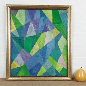 Multi color Abstract geometric composition, original Ukrainian Oil painting, One of a kind, Framed oil painting