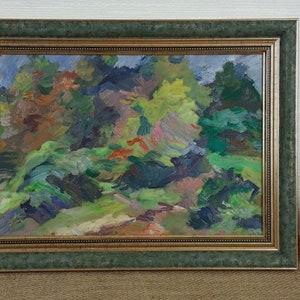 Landscape Summer Trees Scenariy Sunny day, European Fine Art, Ukrainian artist, One of a kind, Framed, Original Ukrainian oil painting