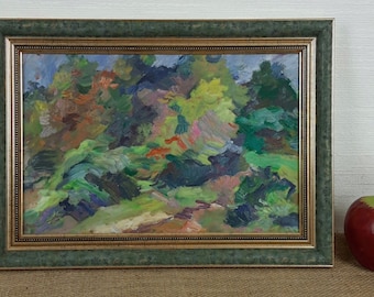 Landscape Summer Trees Scenariy Sunny day, European Fine Art, Ukrainian artist, One of a kind, Framed, Original Ukrainian oil painting