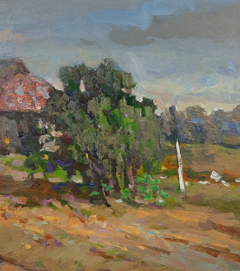 Original Oil Painting Old House Village Landscape Etsy