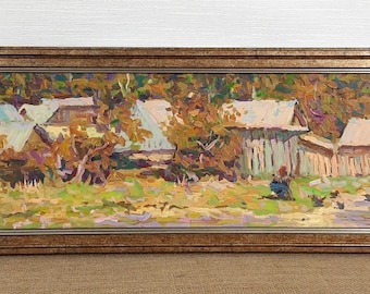 Landscape with Old House, Village, Countryhouse, Summer, Original Ukrainian oil painting