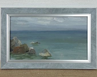 Seascape Oil Painting, Sea Coast Rock Scenery, Expressionism Art