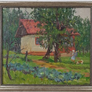 Landscape Village Country house Scenariy nature, Original Ukrainian oil painting