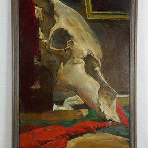 Still life Skull multi color oil painting, Vintage oil painting, Original Ukrainian oil painting
