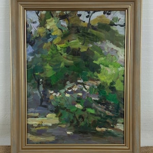 Landscape Summer Trees Scenariy Sunny day, European Fine Art Ukrainian artist, One of a kind, Framed, Original Ukrainian oil painting