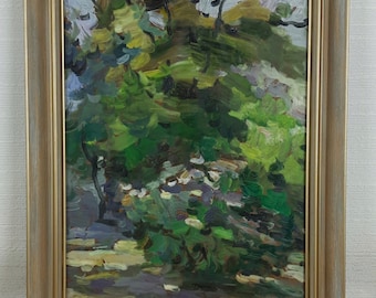 Landscape Summer Trees Scenariy Sunny day, European Fine Art Ukrainian artist, One of a kind, Framed, Original Ukrainian oil painting