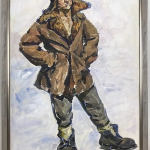 Winter Portrait of a Street Boy, Vintage Ukrainian oil painting, One of a kind, Framed oil painting, Original Ukrainian oil painting