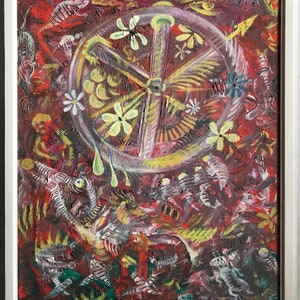 Wheel of Life Abstract composition, Expressive Ukrainian Oil painting, One of a kind, Framed, Original multi color oil painting