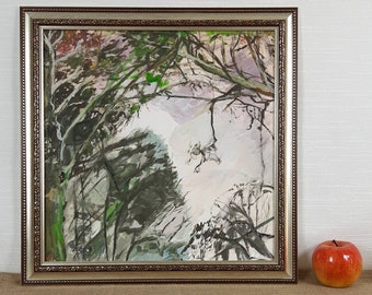 Landscape Scenariy Trees Nature, Ukrainian artist, One of the kind, Original Ukrainian oil painting