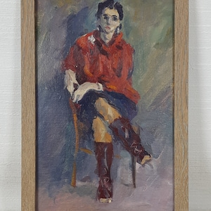 Woman in Red, Female Portrait, Ukrainian artist, Expressive Original oil painting