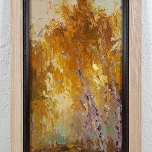 Autumn Sunny Scenariy Nature Landscape, Wooden frame, Original Ukrainian oil painting