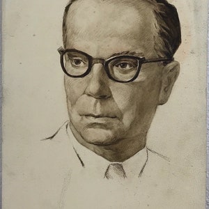 Man Soviet Epoch Original Ukrainian drawing, beauty Male portrait, European fine art, One of a kind