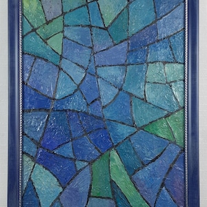 Blue Abstract Geometric Contemporary Art composition, Original Oil painting, One of a kind Hand made Framed
