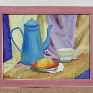 Evening Still life scene with Tea, One of a kind hand made oil painting, Original Ukrainian oil painting