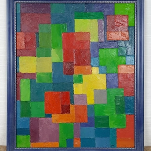 Abstract geometric multi color composition, Oil painting, One of a kind, Framed, Original Ukrainian oil painting