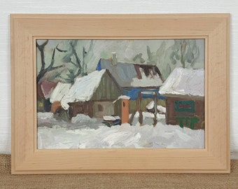 Country Landscape Winter Scenariy Snow, One of a kind hand made, Original Ukrainian oil painting