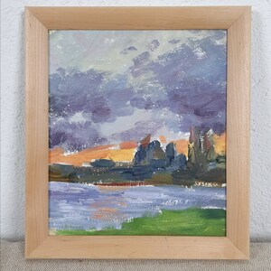 Seascape Landscape Scenariy Sky  trees nature Expressionism, Framed, original Ukrainian oil painting