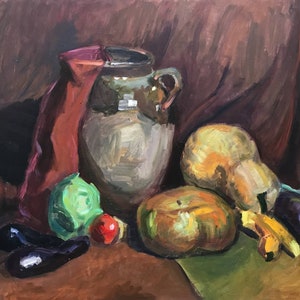 Autumn Still life scene with Vegetables, Kitchen wall decor , Large Original oil painting, Ukrainian artist
