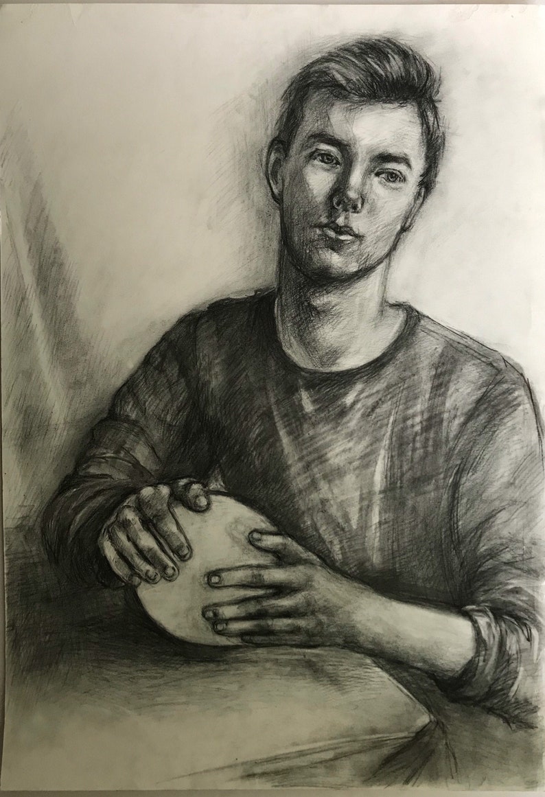 Original Fusain Pencil Drawing Boy Male Portrait Student Etsy