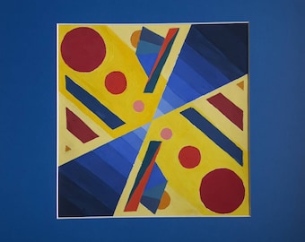 Abstract geometric multi color composition, Original Ukrainian gouache painting, Ukrainian artist