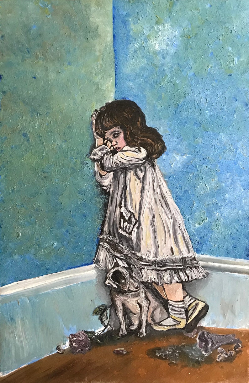 Original oil painting Naughty girl Excellent Expressionism Etsy