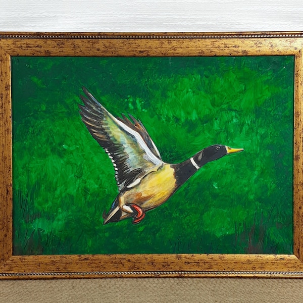 Flying Duck, Duck Art, Original Oil Painting, Ukrainian artist