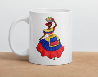 Colombian Palenquera from Cartagena mug, Colombian gifts, Cartagena Souvenir, Colombia art, Ceramic coffee mug, Gifts for a Colombian