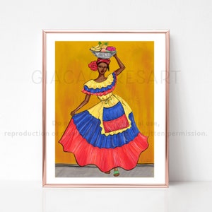 Palenquera from Cartagena Colombia art print, Colombia poster,  Colombian gifts, Souvenir from Cartagena, Colombian Palenquera poster