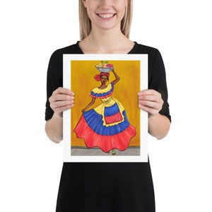 Palenquera from Cartagena Colombia art print, Colombia poster, Colombian gifts, Souvenir from Cartagena, Colombian Palenquera poster 11″×14″