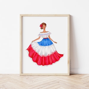 Dominican Republic traditional dress, Dominicana art print, Dominican woman art print, Dominican Republic poster