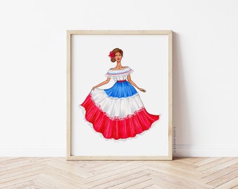 Dominican Republic traditional dress, Dominicana art print, Dominican woman art print, Dominican Republic poster