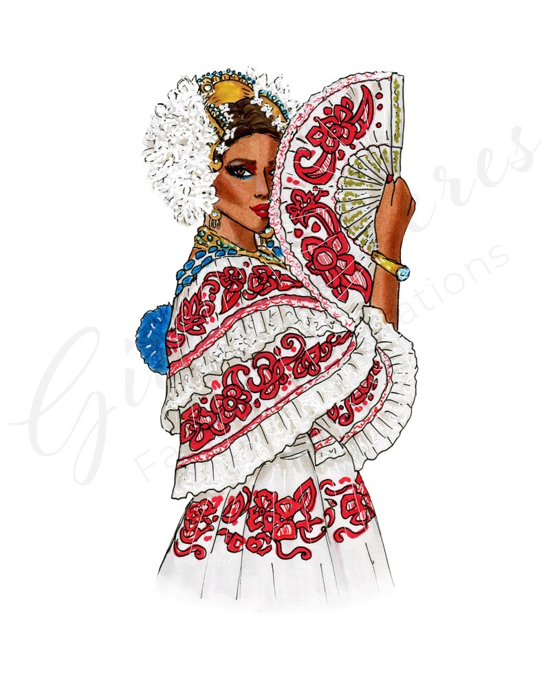 Pollera Panameña Red Panamanian Traditional Costume Panama | Etsy