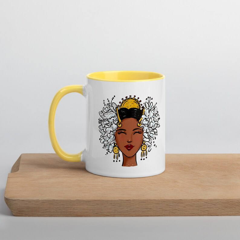 Cabeza de tembleques Mug Medium Skin tone, Panama coffee mug, Unique Panama art, Panamanian gifts, Latino pride, Cultures from the world Yellow