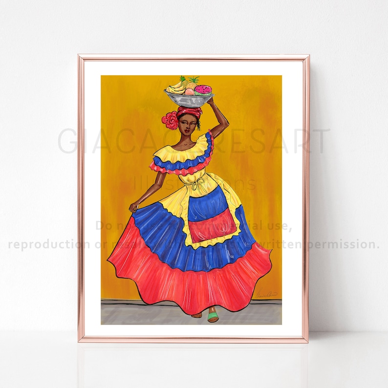 Palenquera from Cartagena Colombia art print, Colombia poster, Colombian gifts, Souvenir from Cartagena, Colombian Palenquera poster image 1
