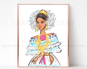 Panamanian Pollera | Panamanian Traditional Dress | Panama Souvenir | Panama National dress | Tembleques | Pollera montuna | Panama art