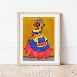 Palenquera from Cartagena Colombia art print, Colombia poster, Colombian gifts, Souvenir from Cartagena, Colombian Palenquera poster image 3