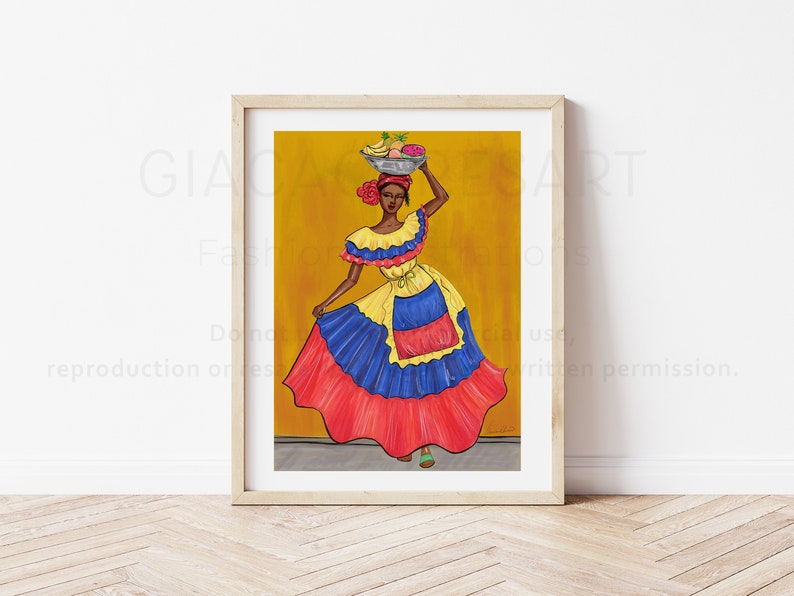 Palenquera from Cartagena Colombia art print, Colombia poster, Colombian gifts, Souvenir from Cartagena, Colombian Palenquera poster image 3
